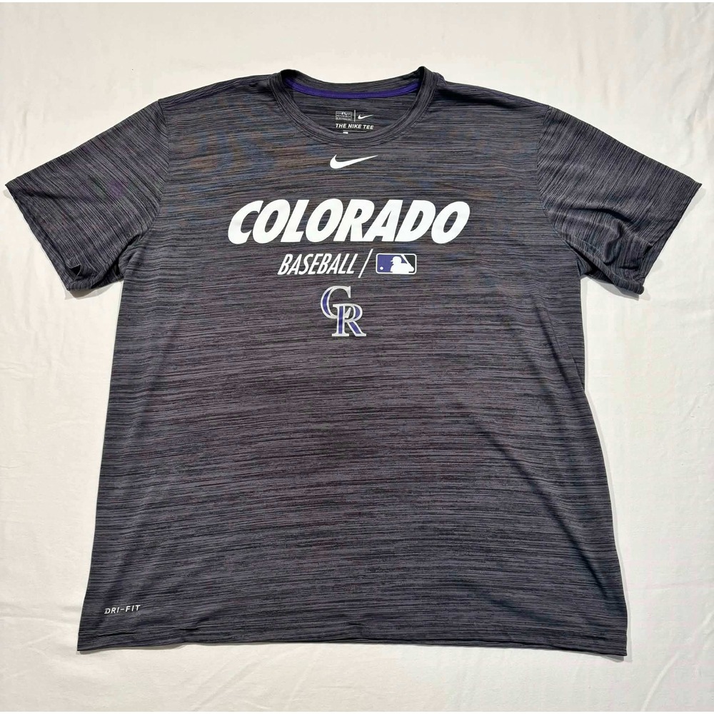 Nike Colorado Rockies MLB Baseball Dri-FIT Shirt Mens XL Gray Space Dye Heather